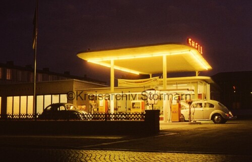 Shell Tankstelle 1960 nachts VW ovalkäfer bad oldesloe Oldtimer