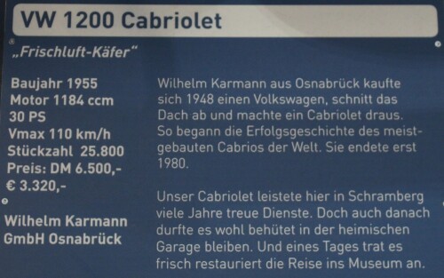 VW Käfer 1200 Cabriolet Cabrio Automuseum Schramberg 2025 Mai (2)