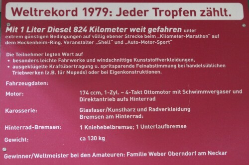 Weltrekord Fahrzeug 1 Liter Diesel 800 832 km Automuseum Schramberg 2025 Mai (2)