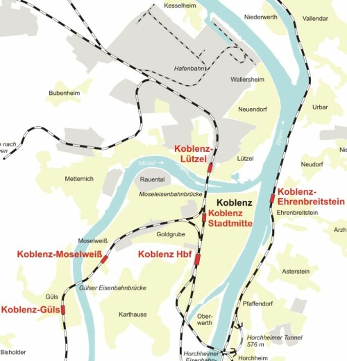 Koblenz Bahnanlagen Streckenführung Bahnhof Bahnhöfe Hauptbahnhof a Kopie