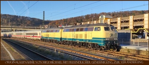 BR 218 Doppeltraktion ozeanblau beige Deutsche Bundesbahn Die Bahn AG Intercity plochingen Bahnhof