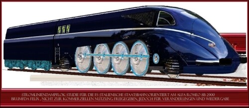 alfa romeo 8b 2900 1938 Dampflok Stromlinie streamlien Design Studie Stangen Wellenantrieb;Getriebe 